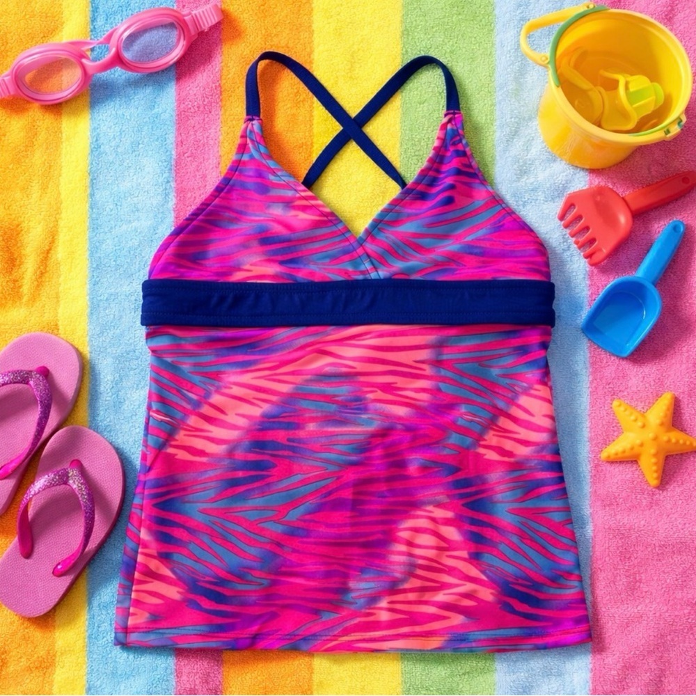 NWT TYR Pink Multicolor Claire Swimsuit Crisscross Tank Top Size Small (6/6X)